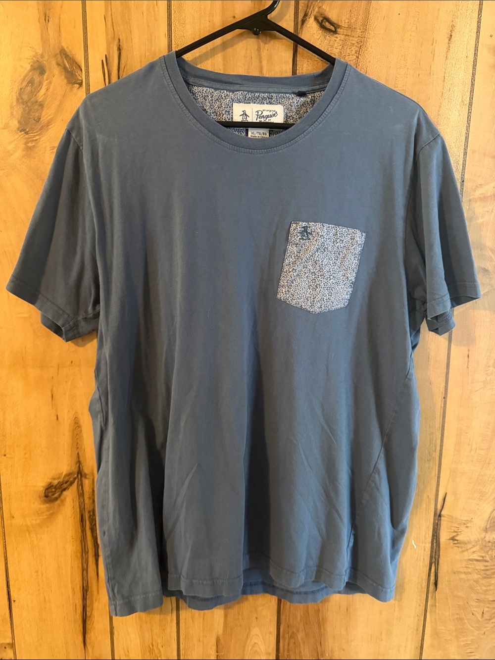Original Penguin Slate Blue Short Sleeve Tee with Patterned Pocket Accent